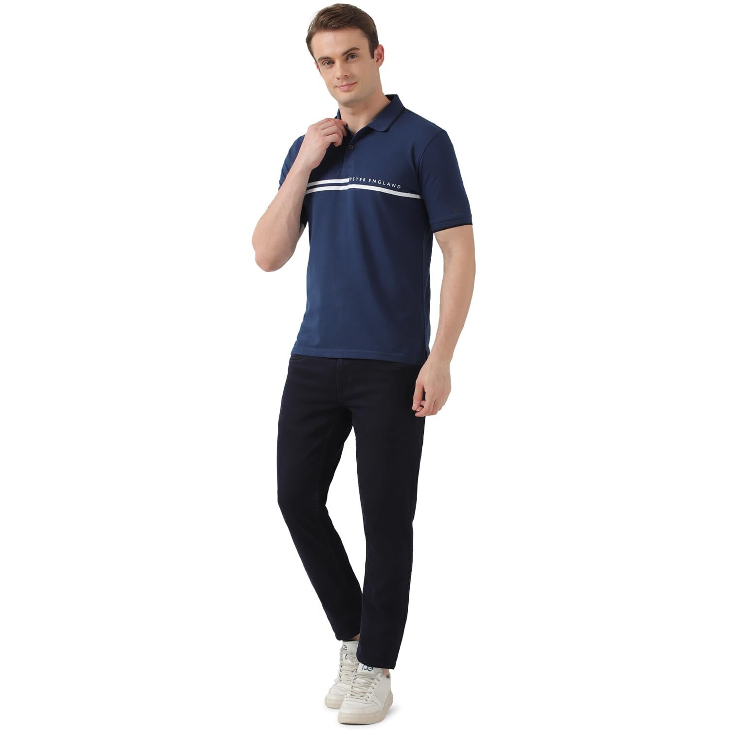 Peter England Men's Everyday Solid Regular Fit Polo | Cotton Rich | Premium Pique Weave Navy