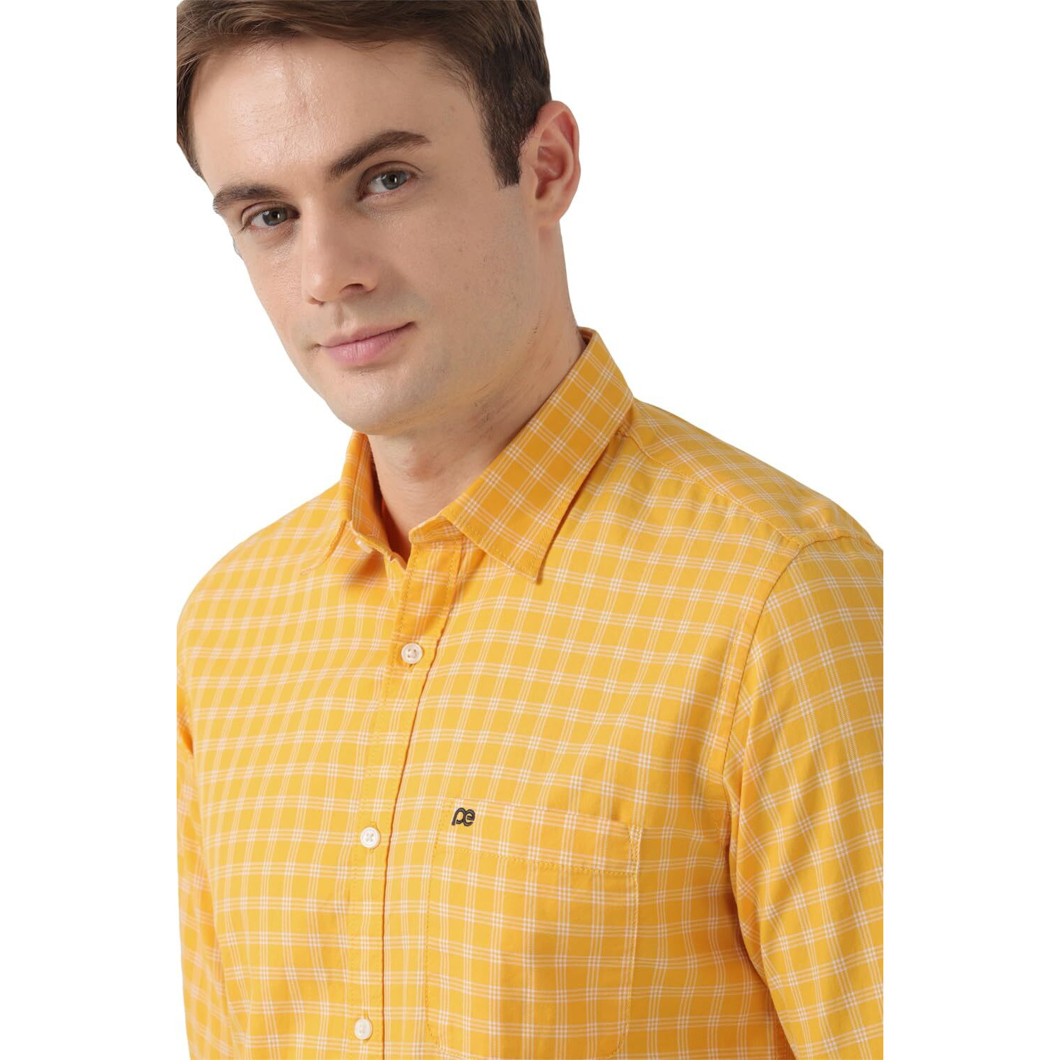 Peter England Men's Slim Fit Full Sleeve Checkered Casual Shirt | 100% Cotton | Premium Twill Weave Gold