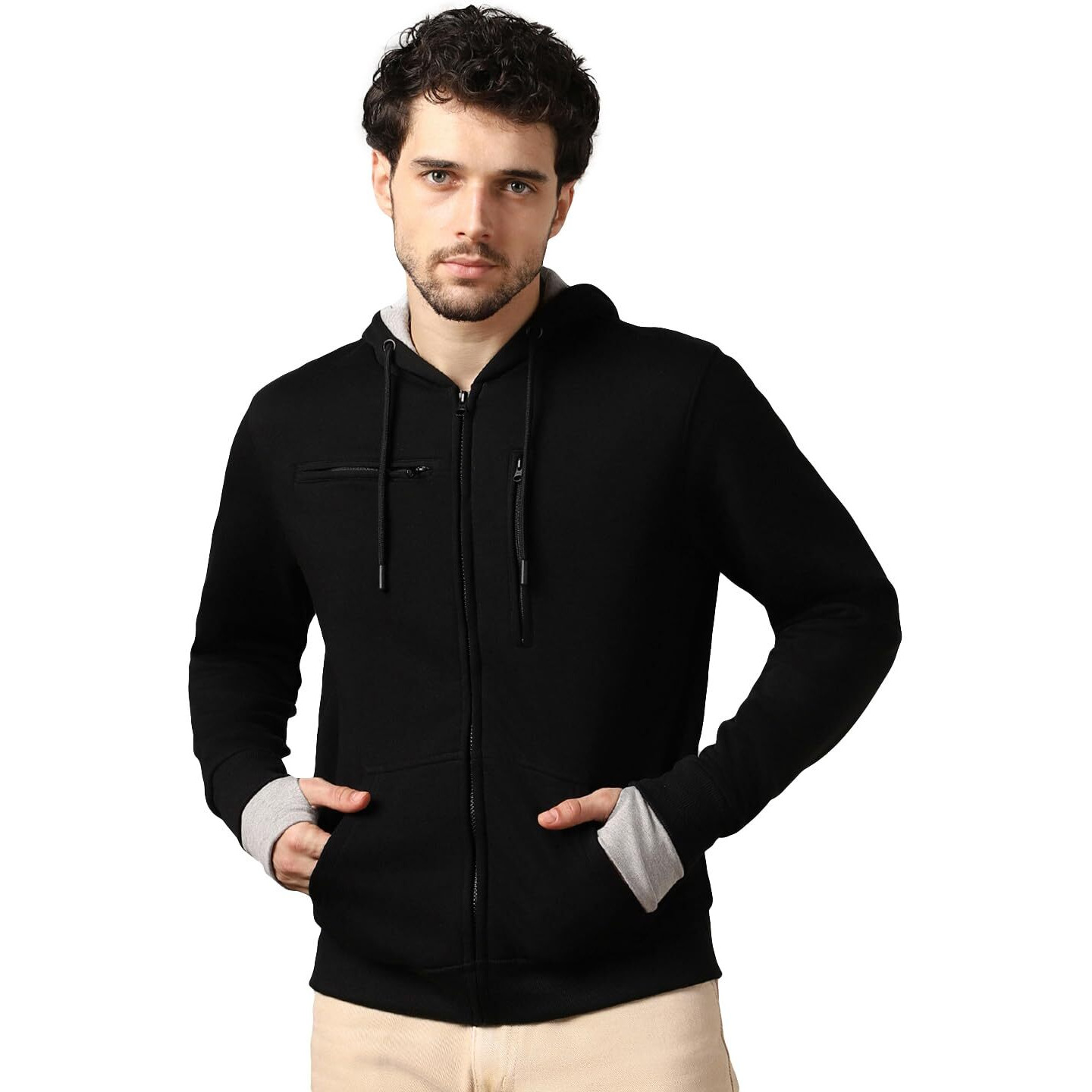 NOBERO Black Men's Travel Cotton Solid Plain Hoody Sports Winter Gym Workout Running Travel Trekking Hooded Sweatshirts and Hoodies for Men Boys Cotton Winter Casual Wear -2XL