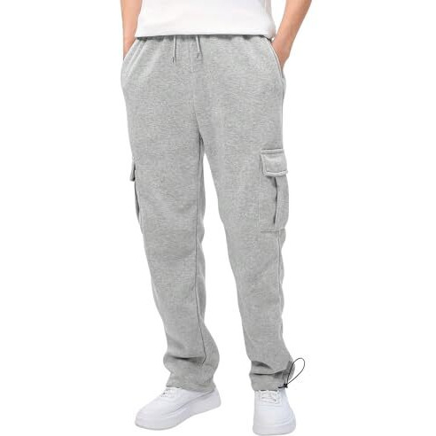 NOBERO Men's Grey Onyx Mid-Waist Straight Fit Cotton Elasticated Joggers with Utility Box Pockets,Grey,Men-XXL
