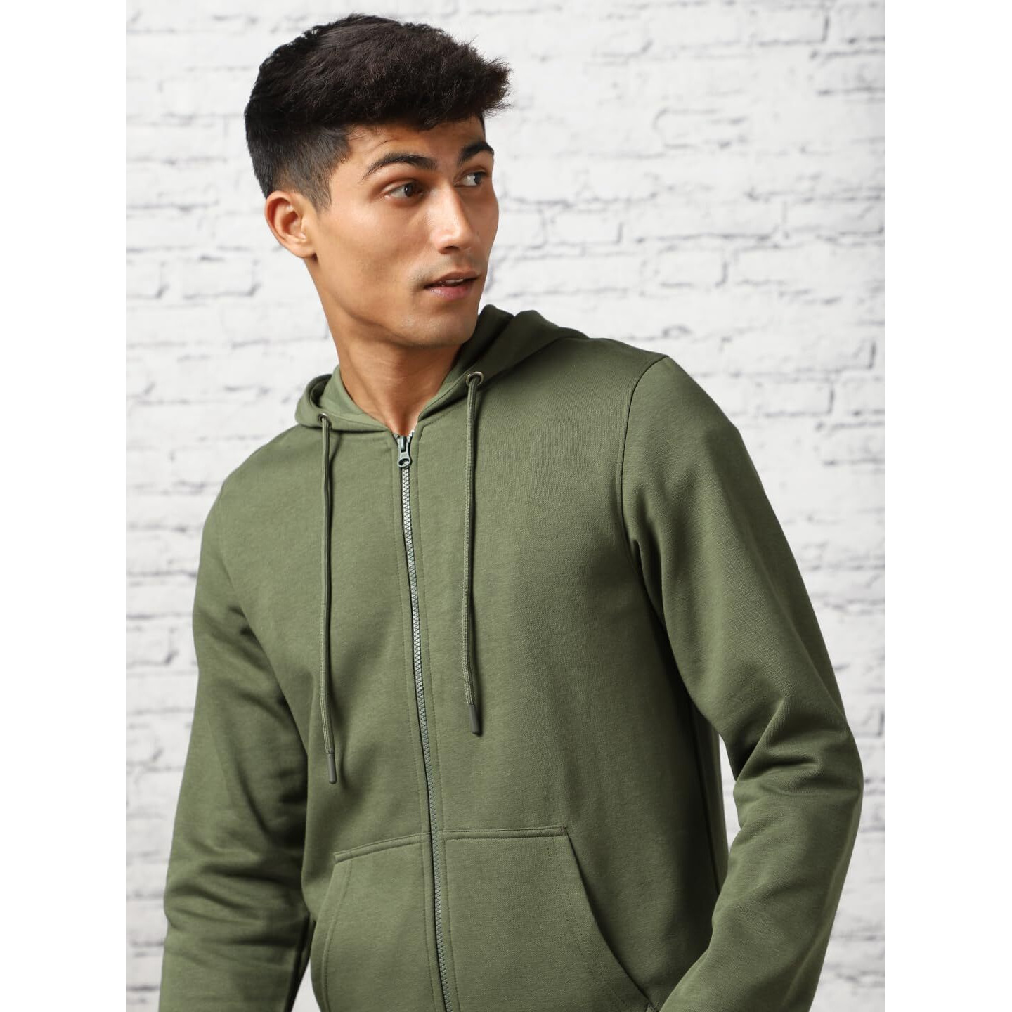 NOBERO Men's Fleece Neck Hooded Regular Fit Sweatshirt (1M-TWZP-R0004_Olive Green (X_Large)