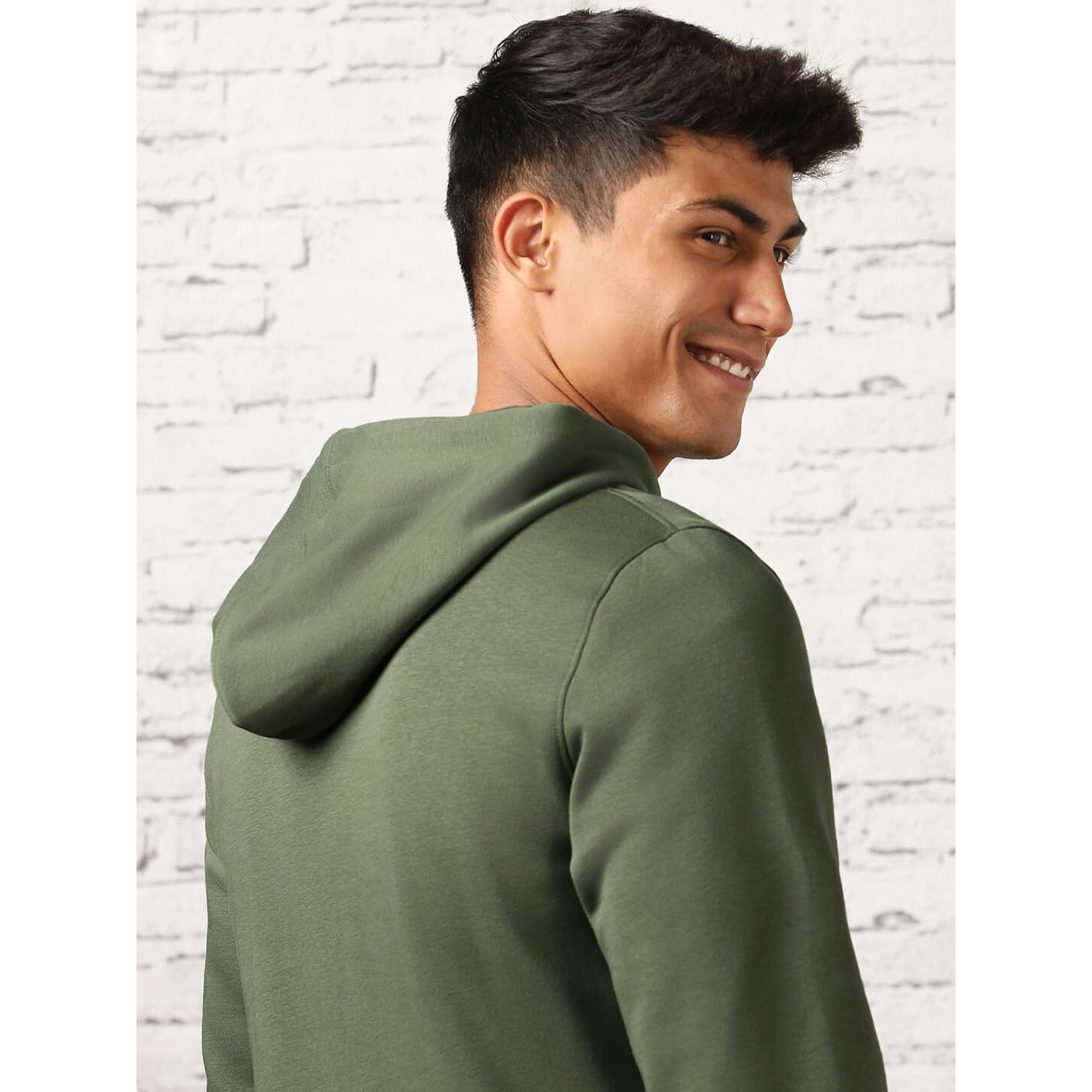 NOBERO Men's Fleece Neck Hooded Regular Fit Sweatshirt (1M-TWZP-R0004_Olive Green (X_Large)