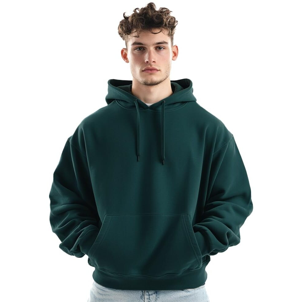 NOBERO Men's Cotton Blend Neck Hooded Oversized Fit Sweatshirt (1M-TWHO-R0041_Verdigris Blue, Medium)