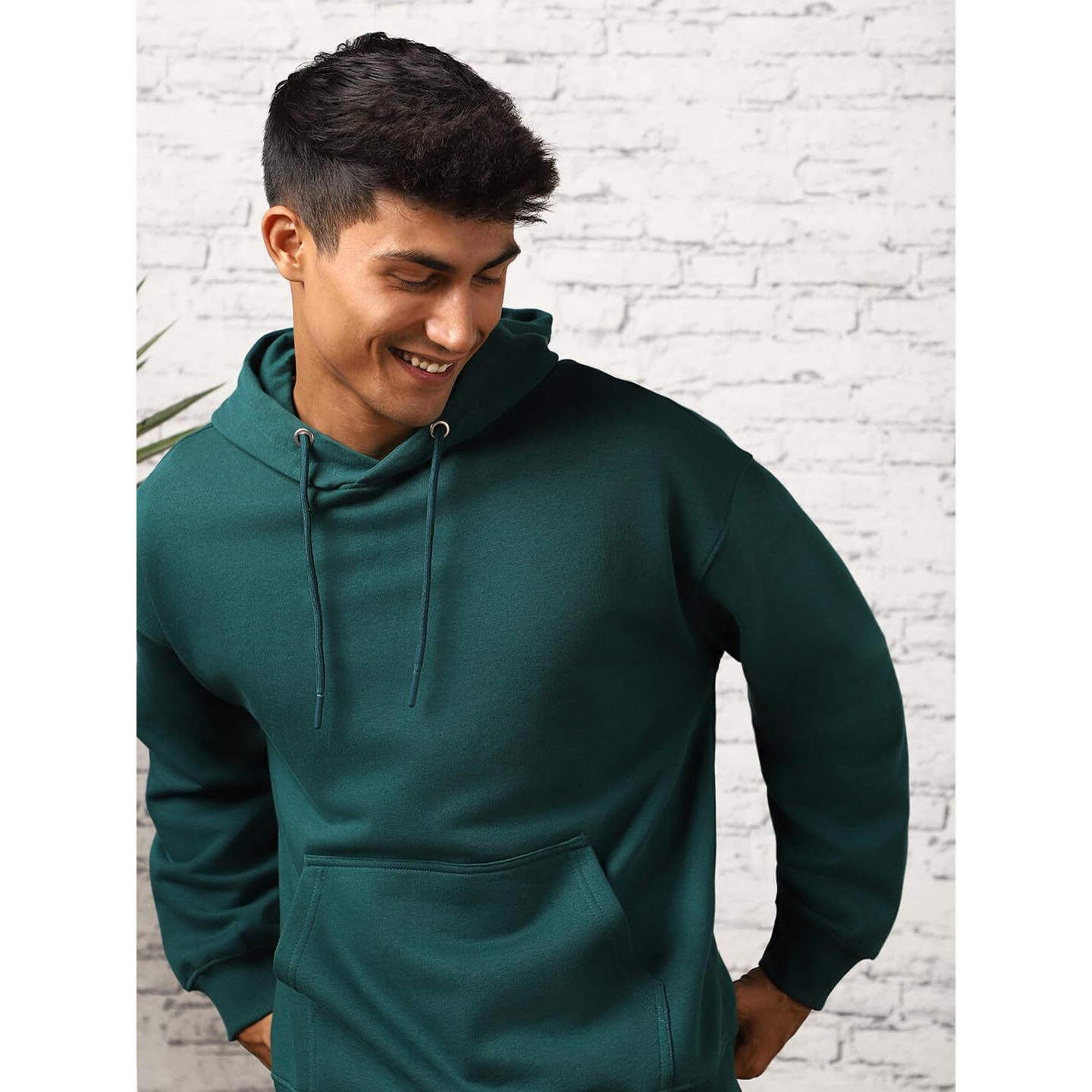 NOBERO Men's Cotton Blend Neck Hooded Oversized Fit Sweatshirt (1M-TWHO-R0041_Verdigris Blue, Medium)