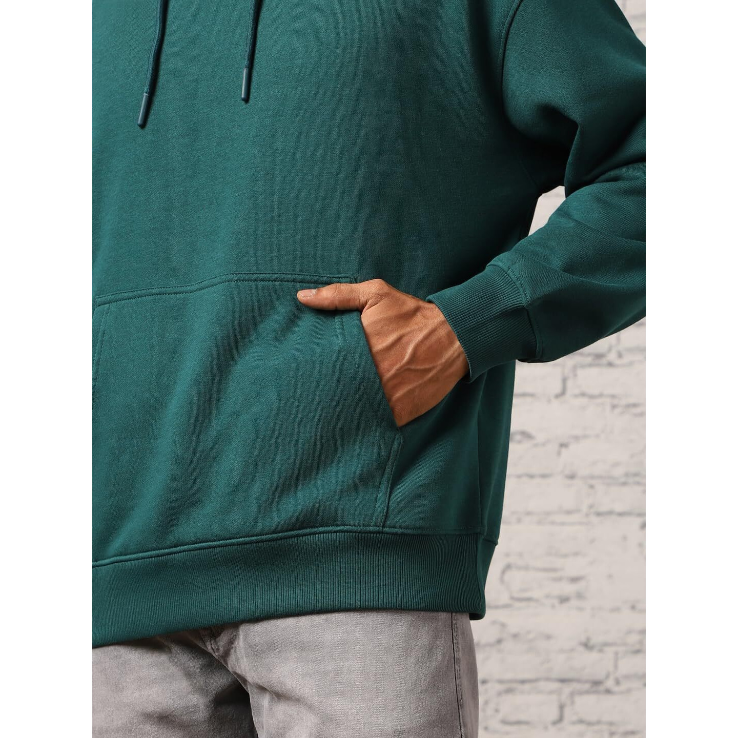 NOBERO Men's Cotton Blend Neck Hooded Oversized Fit Sweatshirt (1M-TWHO-R0041_Verdigris Blue, Medium)