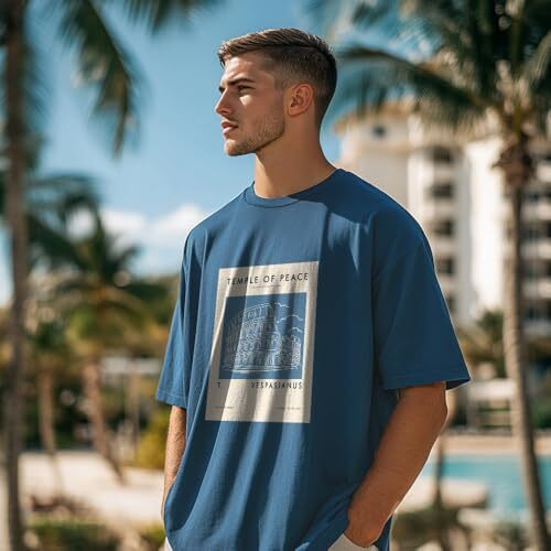 Nobero Men's Solid Oversized Fit T-Shirt (1M-TWRT-C0748_Marine L) Blue