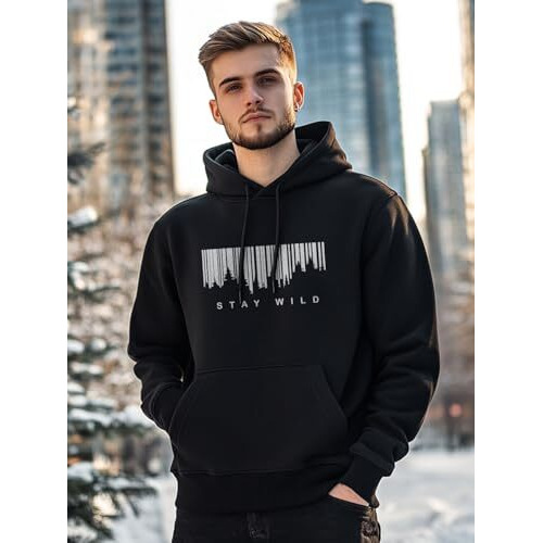 NOBERO Men's Cotton Blend Neck Hooded Regular Fit Sweatshirt (1M-TWHO-C0681_Black (Large)