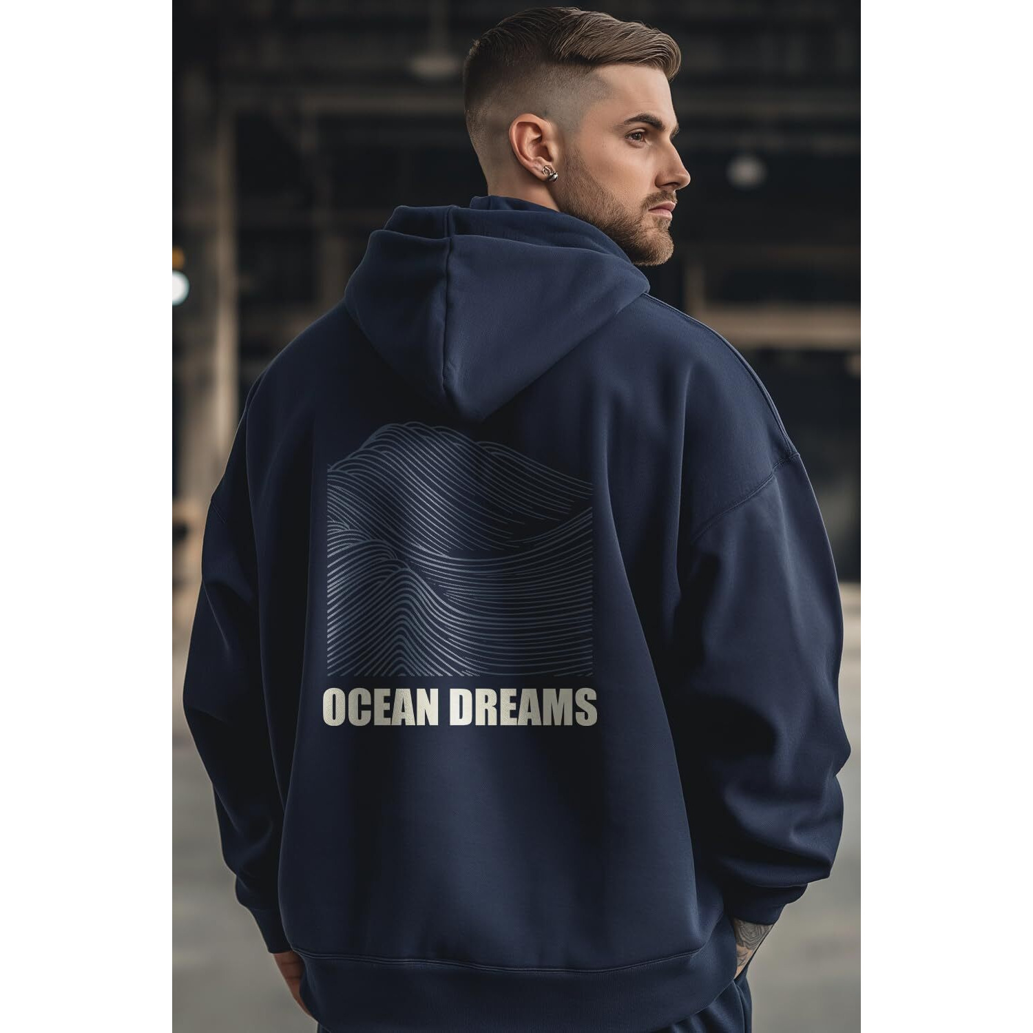 NOBERO Men's Cotton Neck Hooded Oversized Fit Sweatshirt (1M-TWRH-C0737_Navy Blue 2, X_Large)