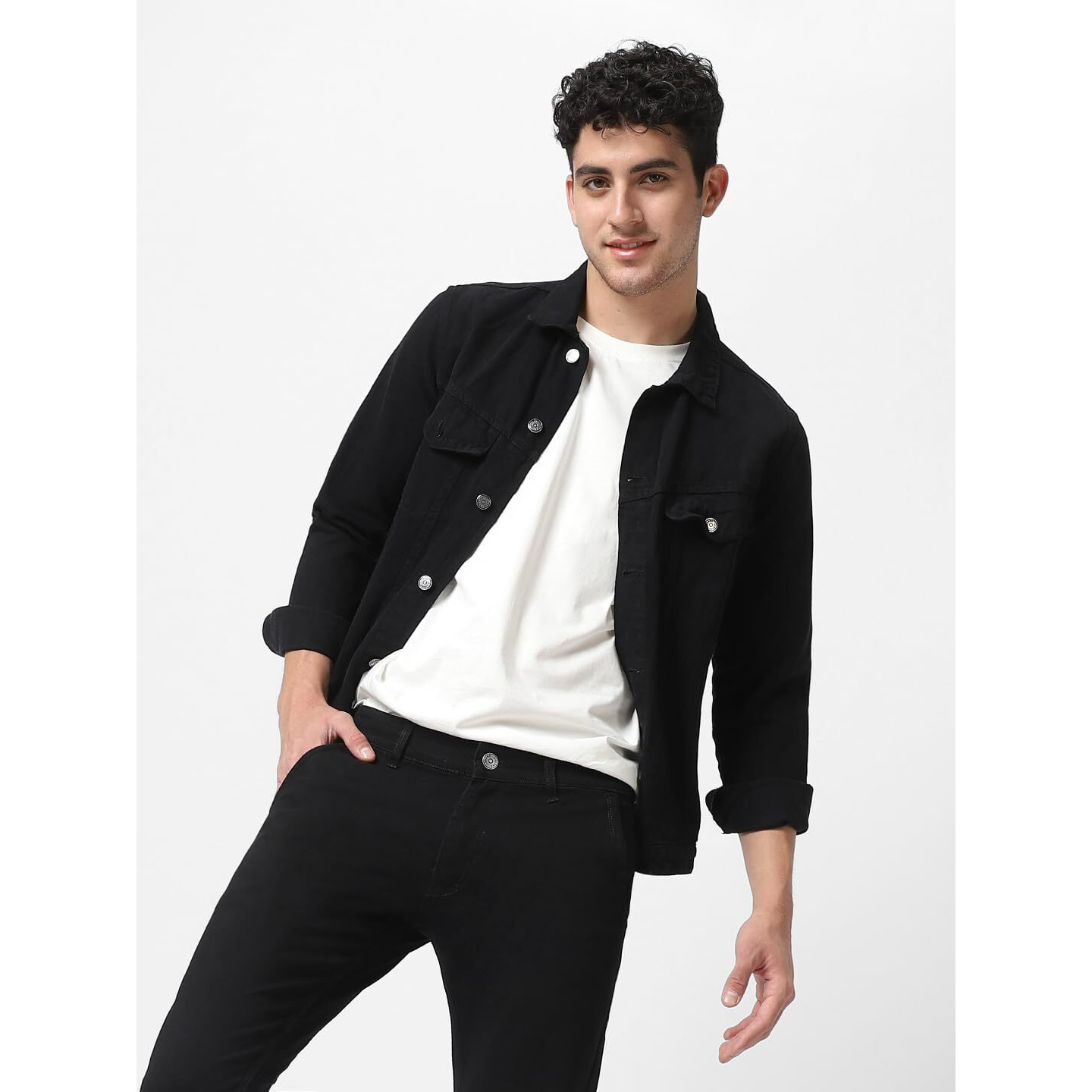 Urbano Fashion Men's Black Solid Regular Fit Washed Full Sleeve Denim Jacket (jakt-denim-black-l)