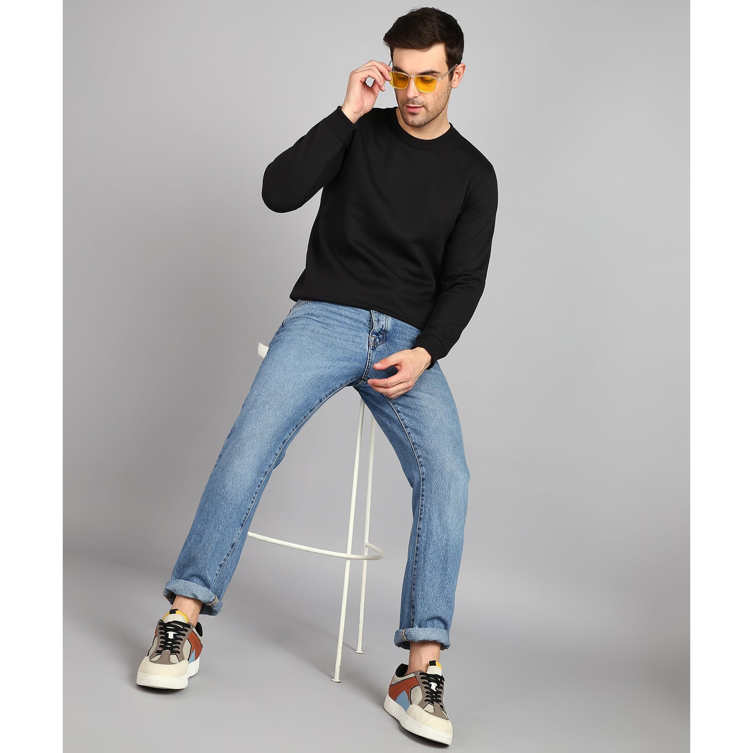 Neostreak Men's Fleece Round Neck Regular Sweatshirt (neoswtsol-01-jetblk_Jet Black_M)