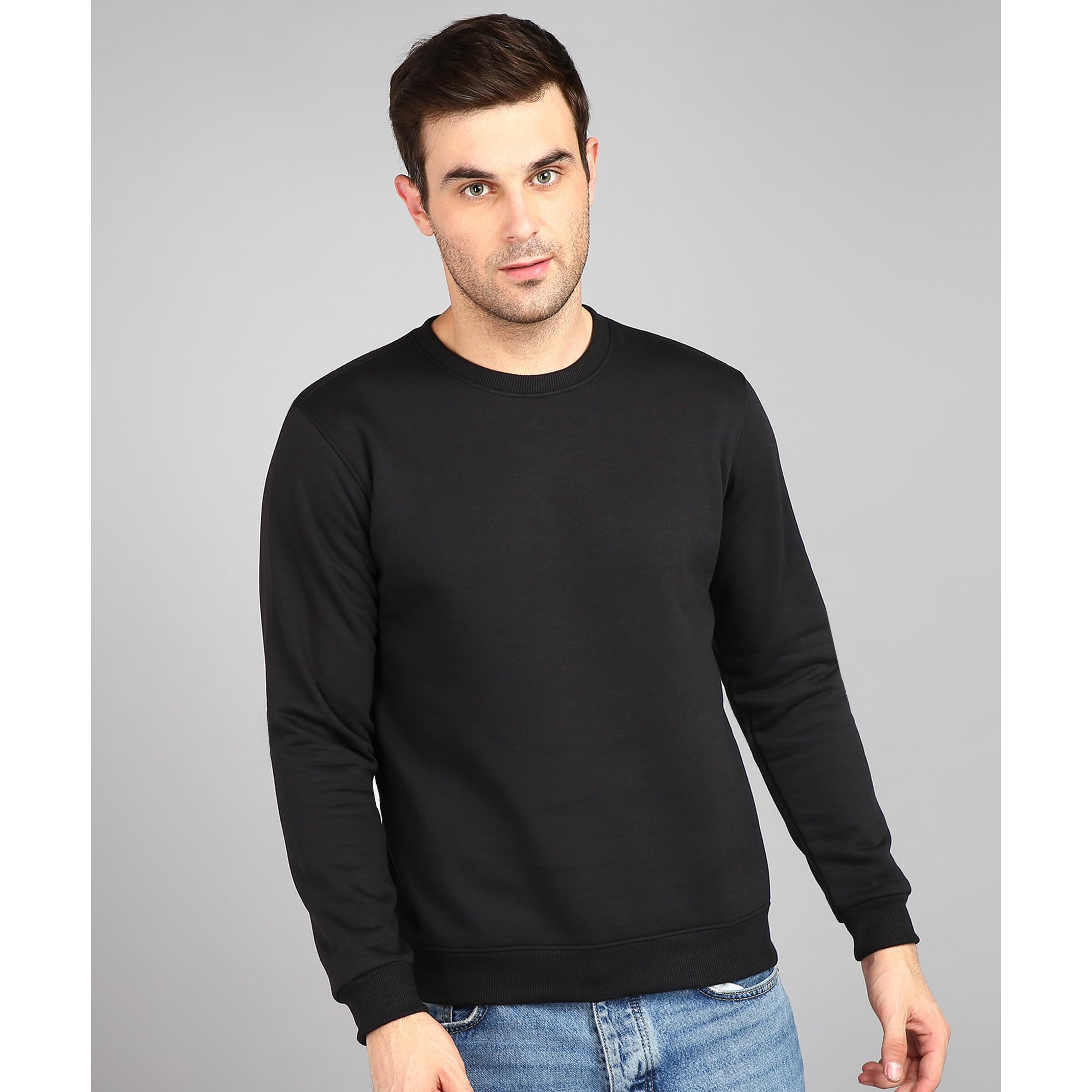 Neostreak Men's Fleece Round Neck Regular Sweatshirt (neoswtsol-01-jetblk_Jet Black_M)