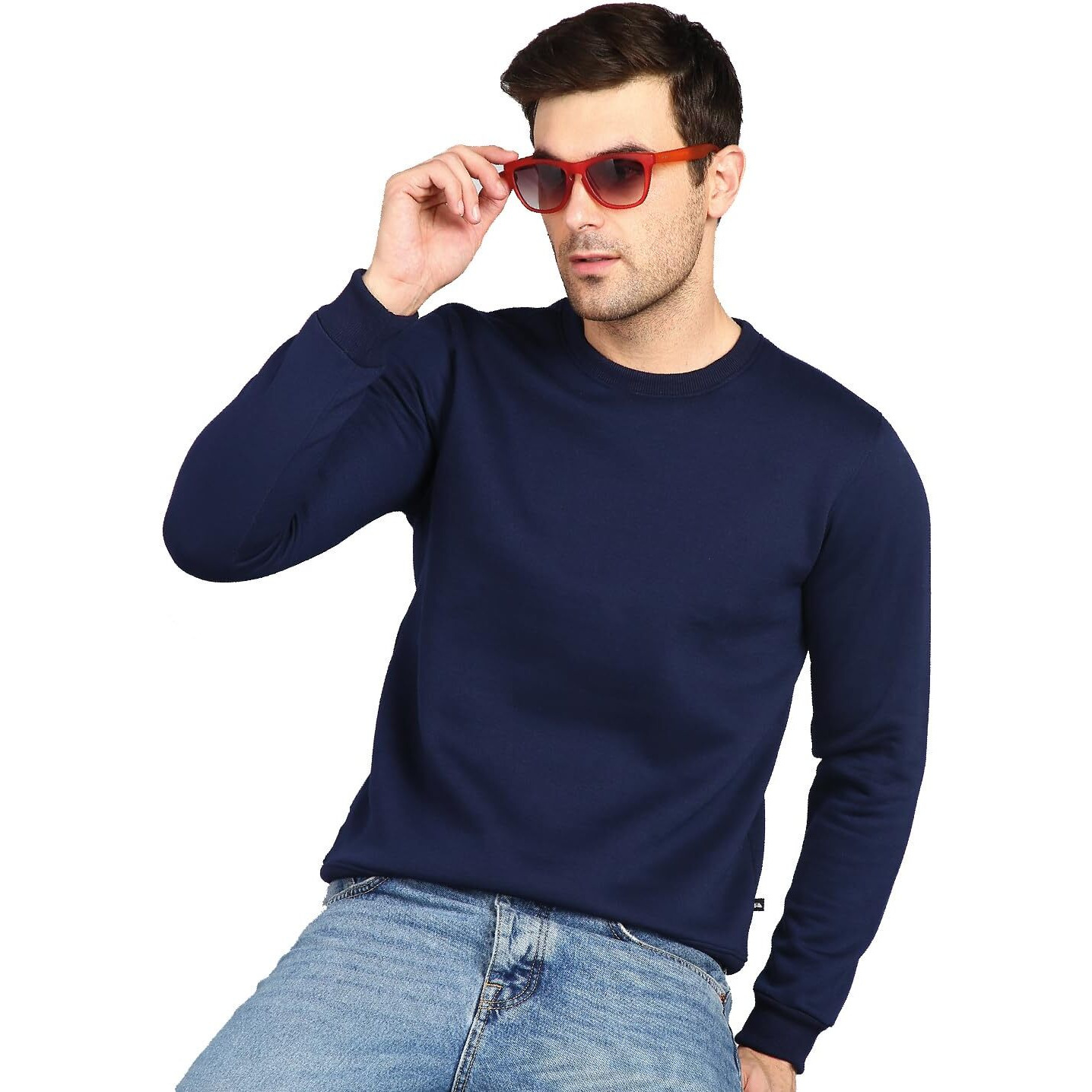 Neostreak Men's Fleece Round Neck Regular Sweatshirt (neoswtsol-01-irnavy_Navy Blue_L)