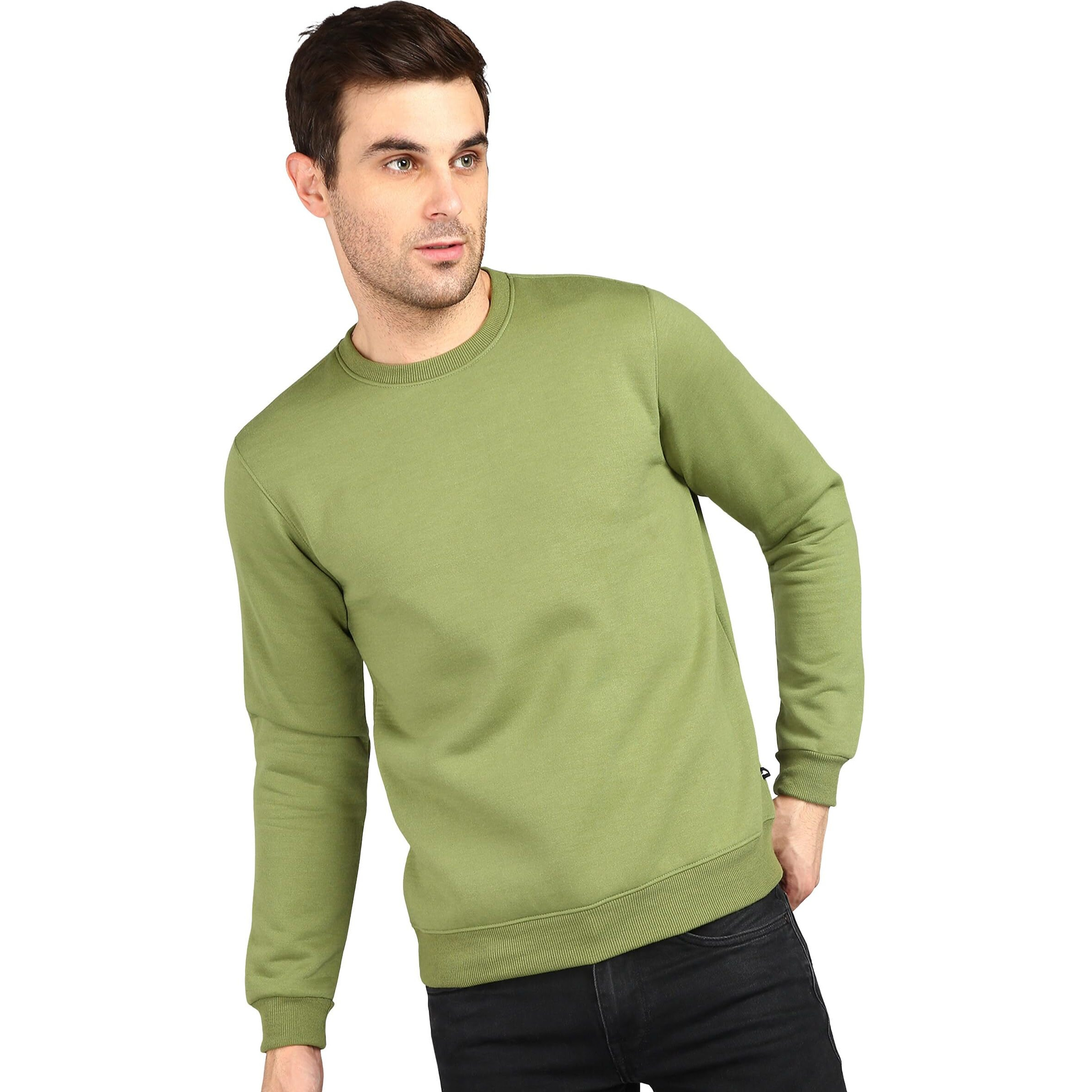 Neostreak Men's Regular Fleece Round Neck Sweatshirt (neoswtsol-01-ptolve_Olive_L)