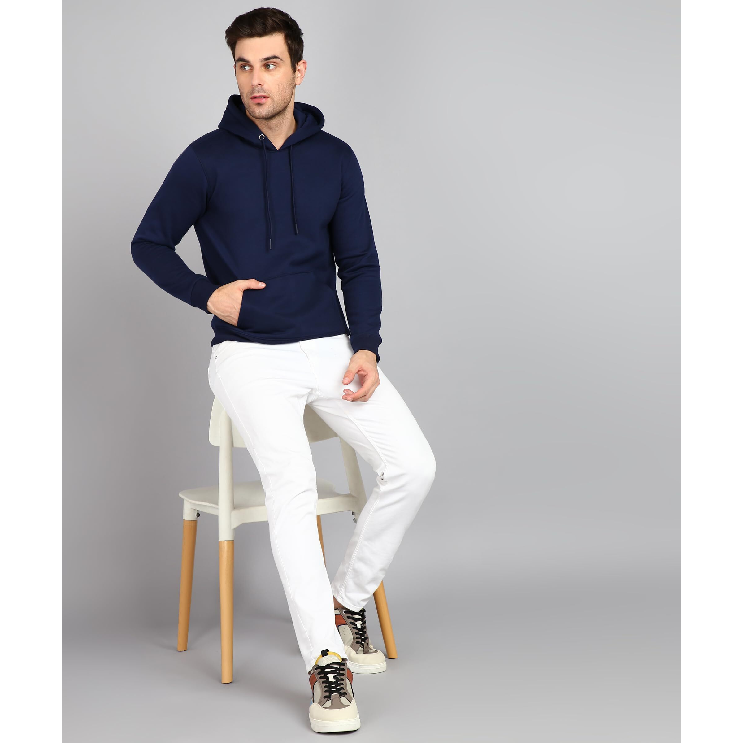 Neostreak Men's Fleece Neck Hooded Regular Fit Sweatshirt (neoswtsolhd-02-irnavy_Navy Blue_Medium)