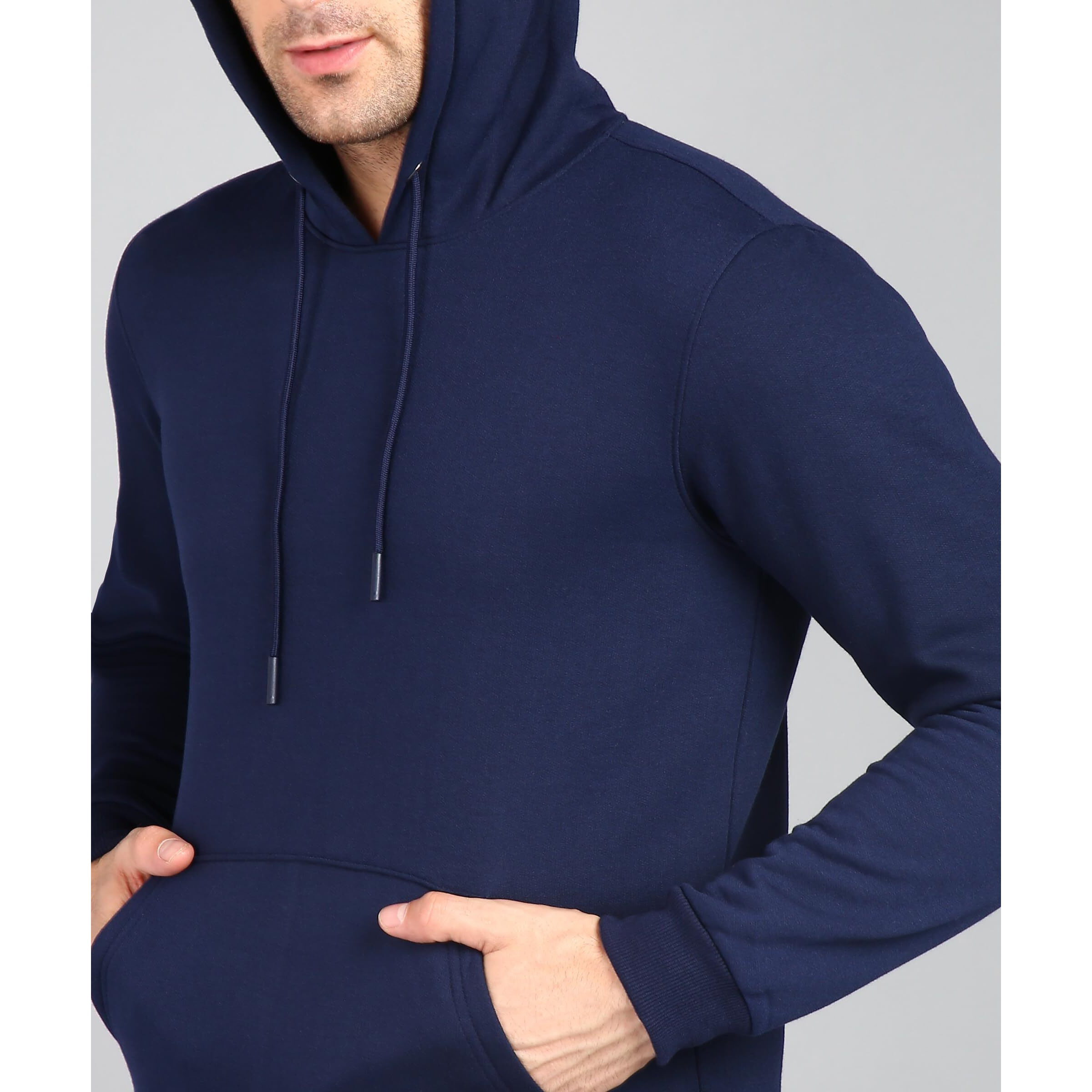 Neostreak Men's Fleece Neck Hooded Regular Fit Sweatshirt (neoswtsolhd-02-irnavy_Navy Blue_Medium)