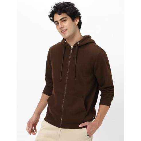 Neostreak Men's Fleece Neck Hooded Regular Fit Sweatshirt (neoswtsolhdzip-03-chkbro-l_Chocolate Brown_Large)