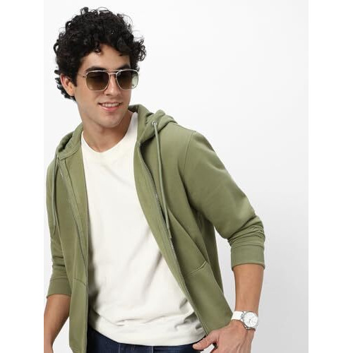 Neostreak Men's Fleece Neck Hooded Regular Fit Sweatshirt (neoswtsolhdzip-03-ptolve-l_Potent Olive_Large)