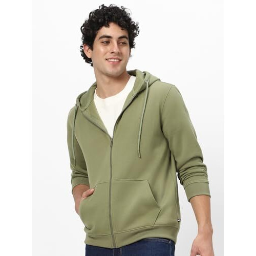 Neostreak Men's Fleece Neck Hooded Regular Fit Sweatshirt (neoswtsolhdzip-03-ptolve-l_Potent Olive_Large)