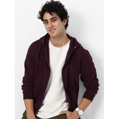 Neostreak Men's Fleece Neck Hooded Regular Fit Sweatshirt (neoswtsolhdzip-03-ptpurp-l_Potent Purple_Large)