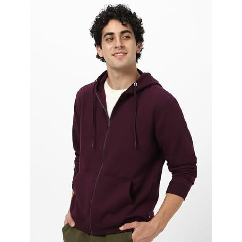 Neostreak Men's Fleece Neck Hooded Regular Fit Sweatshirt (neoswtsolhdzip-03-ptpurp-l_Potent Purple_Large)