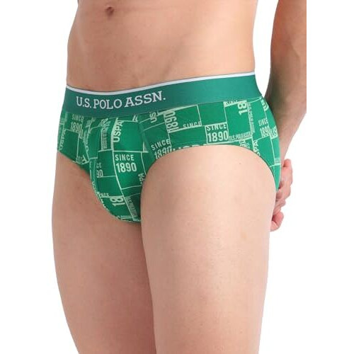U.S. POLO ASSN. Men's Cotton Blend Classic Printed Briefs (Pack of 3) (OEB01-P3_Blue-Navy-Green