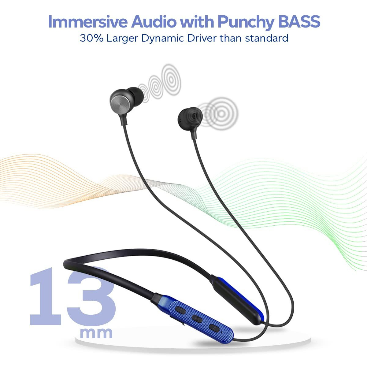 pTron Tangent Duo Bluetooth 5.2 Wireless in Ear Headphones, 13mm Driver, Deep Bass, HD Calls, Fast Charging Type-C Neckband, Dual Pairing, Voice Assistant & IPX4 Water Resistant (Black/Blue)