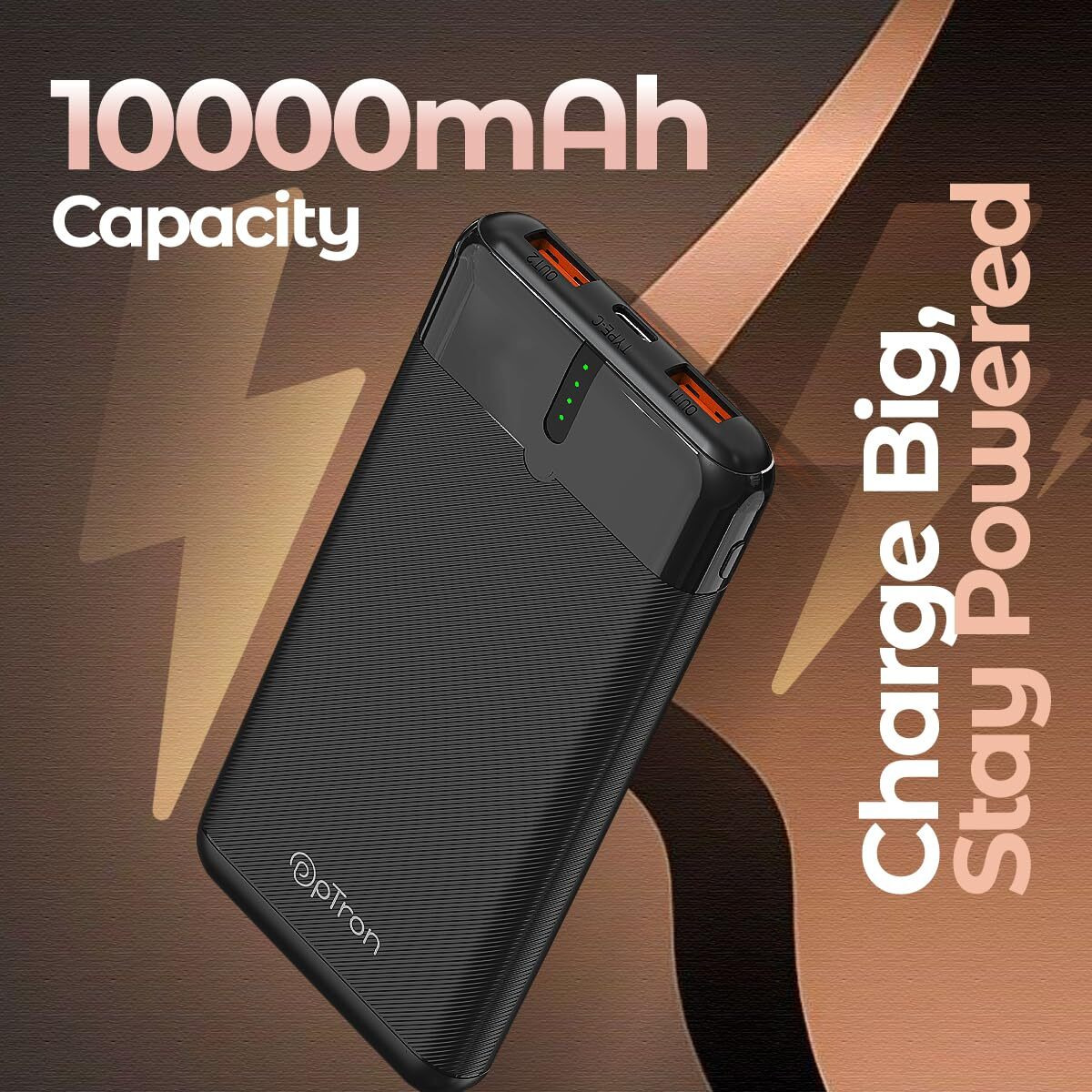 pTron Newly Launched Dynamo Nergy 10000mAh 22.5W Fast Charging Power Bank, Supports VOOC/Wrap/Dash USB Charging, 20W PD Fast Charging, 3 Outputs, 1 Input & Multiple Layers of Protection (Black)