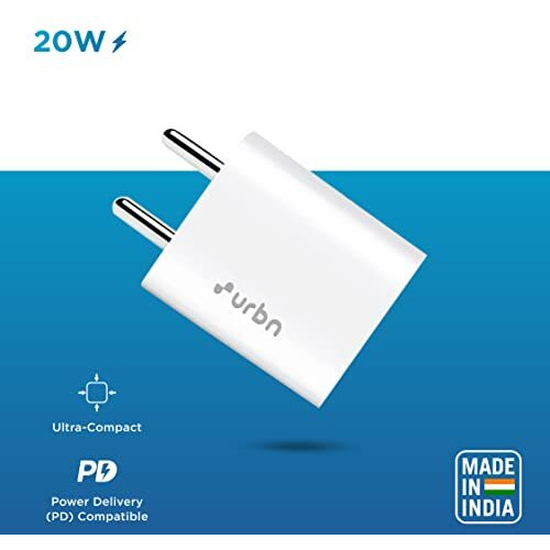 URBN 20W iPhone Charger | BIS Certified | Type C PD Adapter for Apple iPhone 14/14 Pro Max/13/13Pro/13mini/12/12pro/12pro max/11/11pro/iPad/ & Android Mobiles (White)