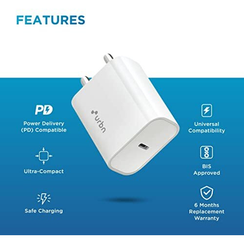 URBN 20W iPhone Charger | BIS Certified | Type C PD Adapter for Apple iPhone 14/14 Pro Max/13/13Pro/13mini/12/12pro/12pro max/11/11pro/iPad/ & Android Mobiles (White)