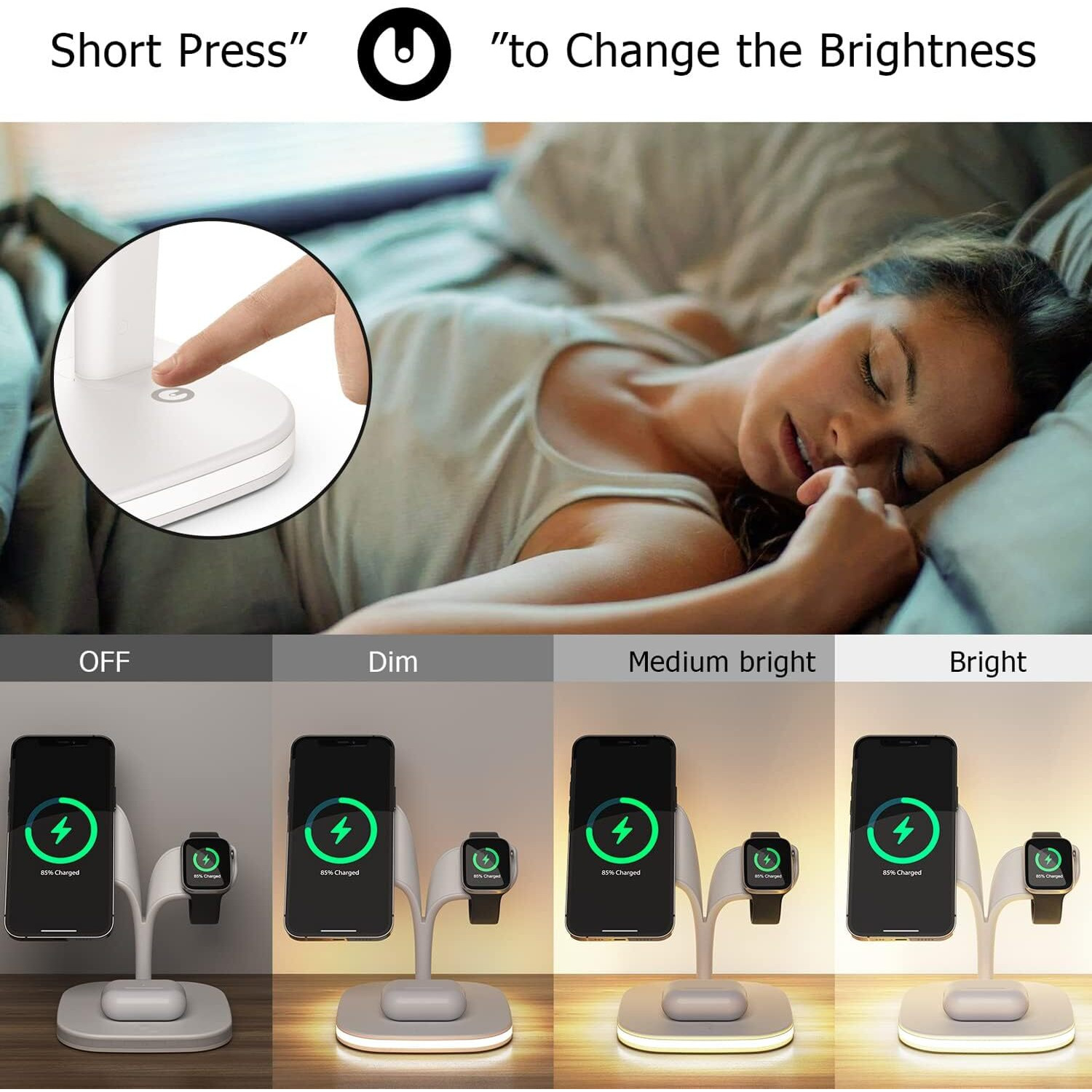UNIGEN MAGTEC 500 4in1 23W Foldable Mag-Safe Charger for iPhone 16/16 Plus/16 Pro/16 Pro Max,15/15 Plus/15 Pro/15 Pro Max,14/13/12 Series, AirPods 3rd/2nd, Series 9/8/7/6/5/4/SE LED Lamp-White