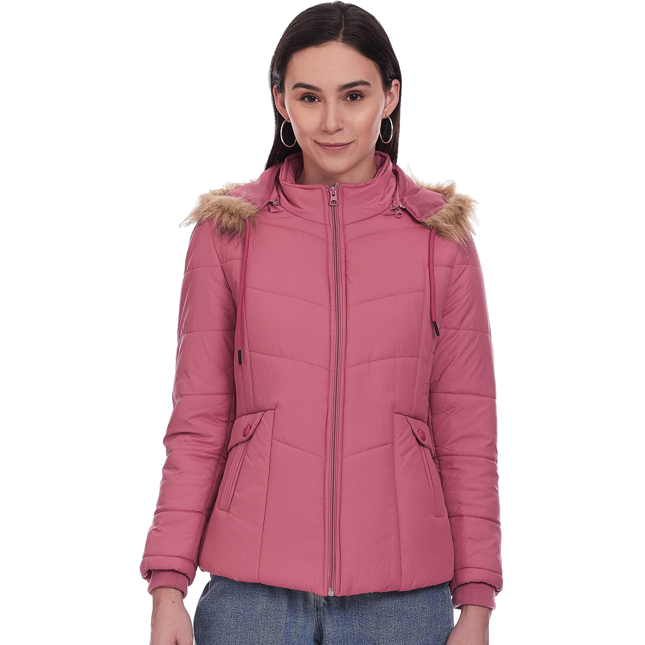 Qube By Fort Collins Women's Solid Parka Coat (39238 SMU_Pink_L)