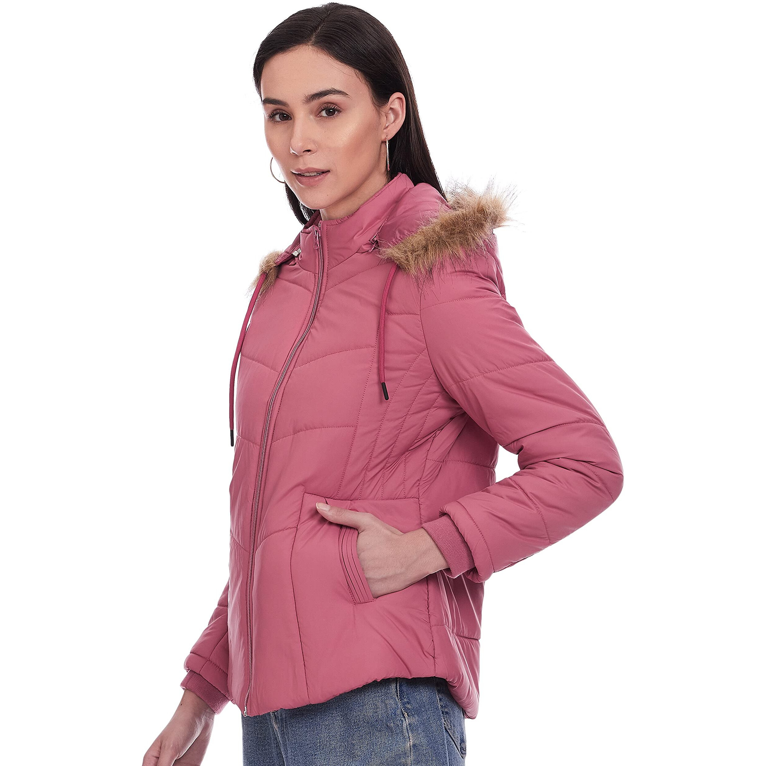 Qube By Fort Collins Women's Solid Parka Coat (39238 SMU_Pink_L)