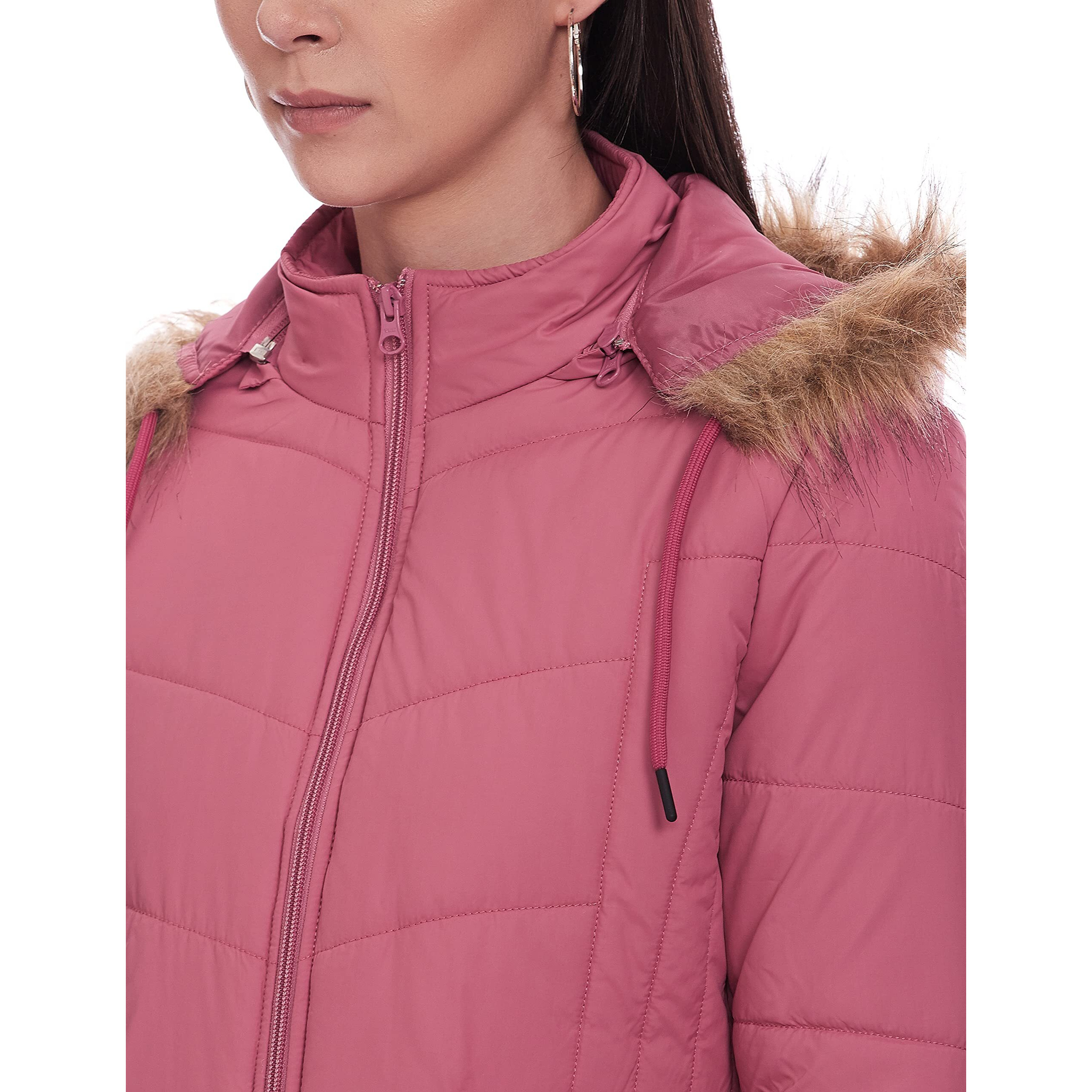 Qube By Fort Collins Women's Solid Parka Coat (39238 SMU_Pink_L)