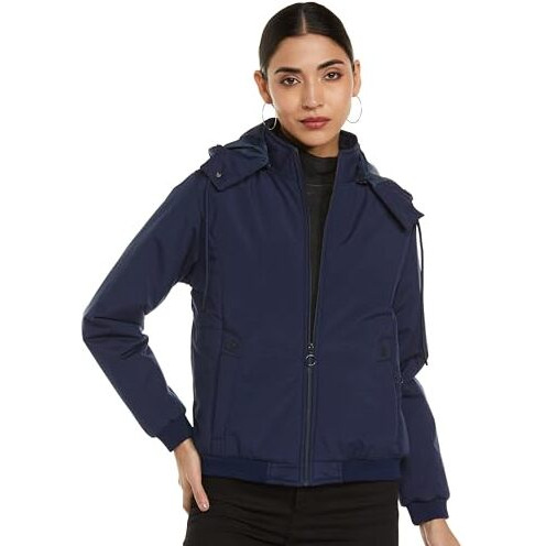 Qube By Fort Collins Women's Polyester Short Length Parka Coat (V84301AZ_Denim Large)