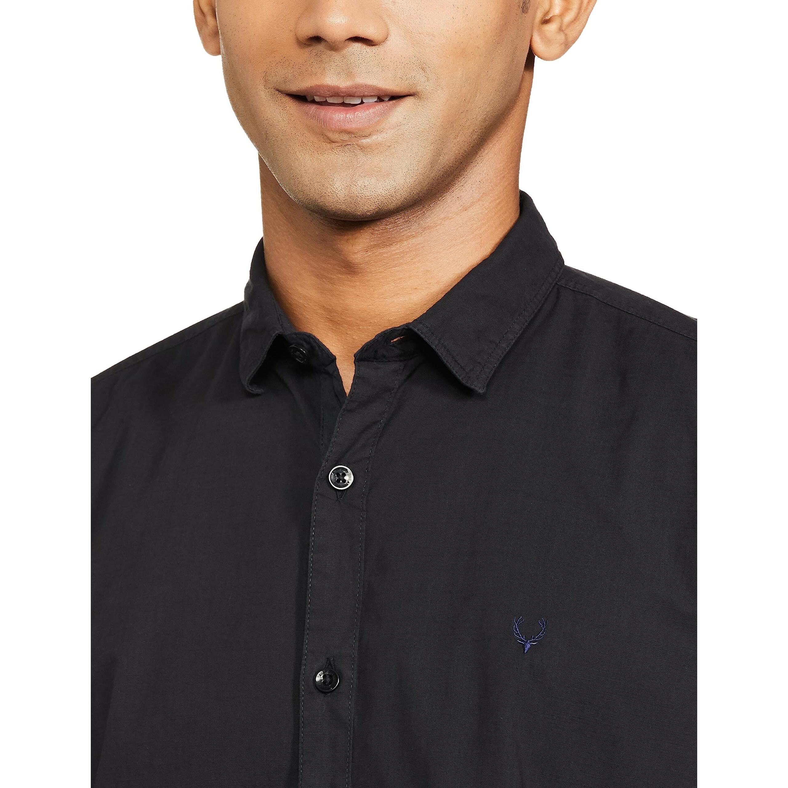 Allen Solly Men's Solid Slim fit Shirt (ASSFWMOF780560_Black 40)