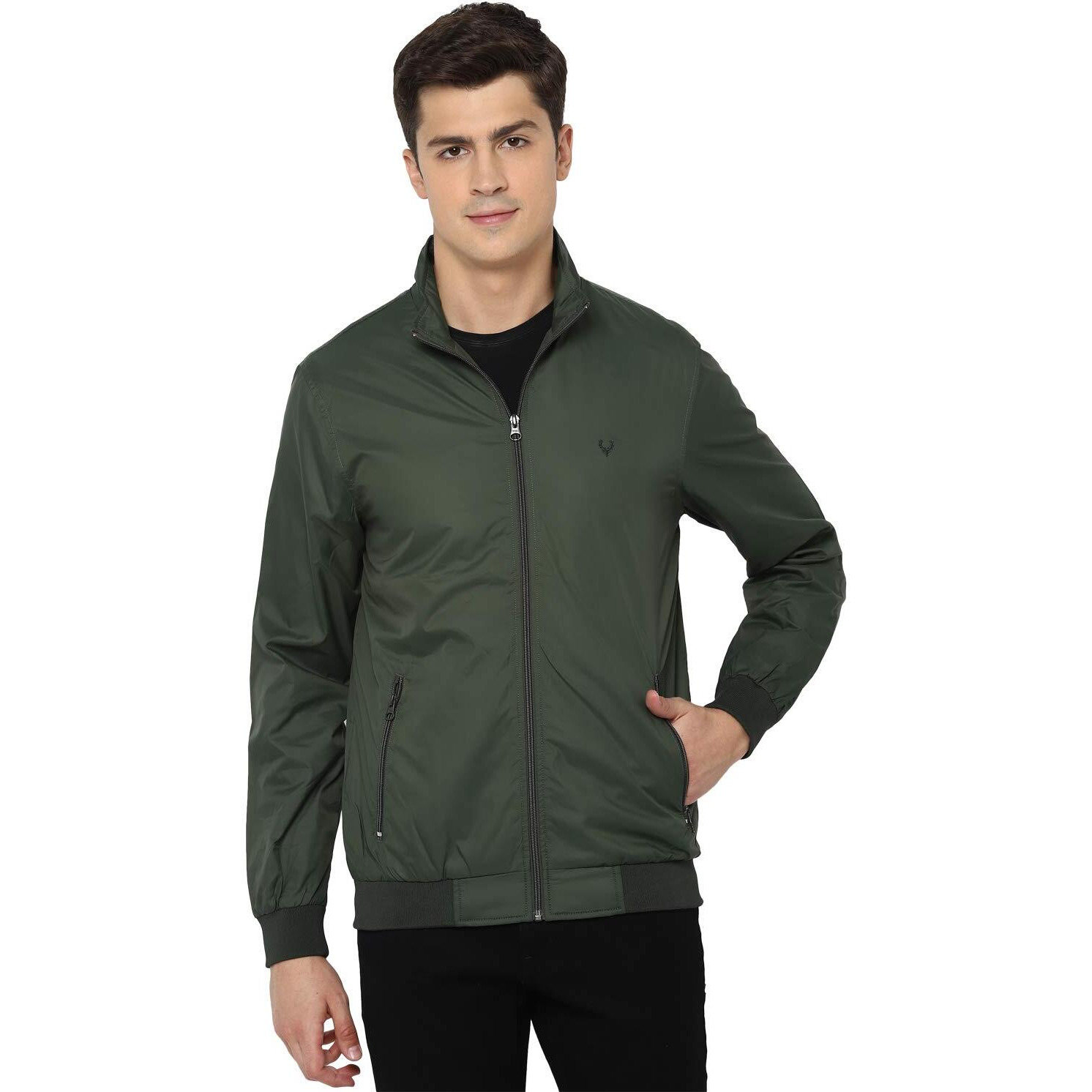 Allen Solly Men's Polyester A-Line Coat (ASJKOBOPY84400_Green_Medium)