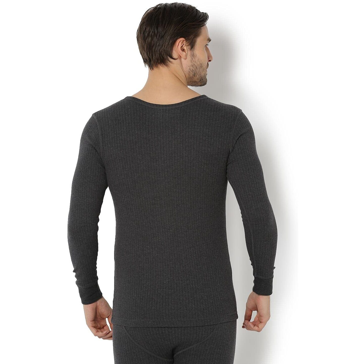 Van Heusen Men Thermal Skinny Fit Top-Cotton Viscose Blend-Anti Bacterial, Low Neck, Full Sleeve_71002_Charcoal Melange_Xl, Grey