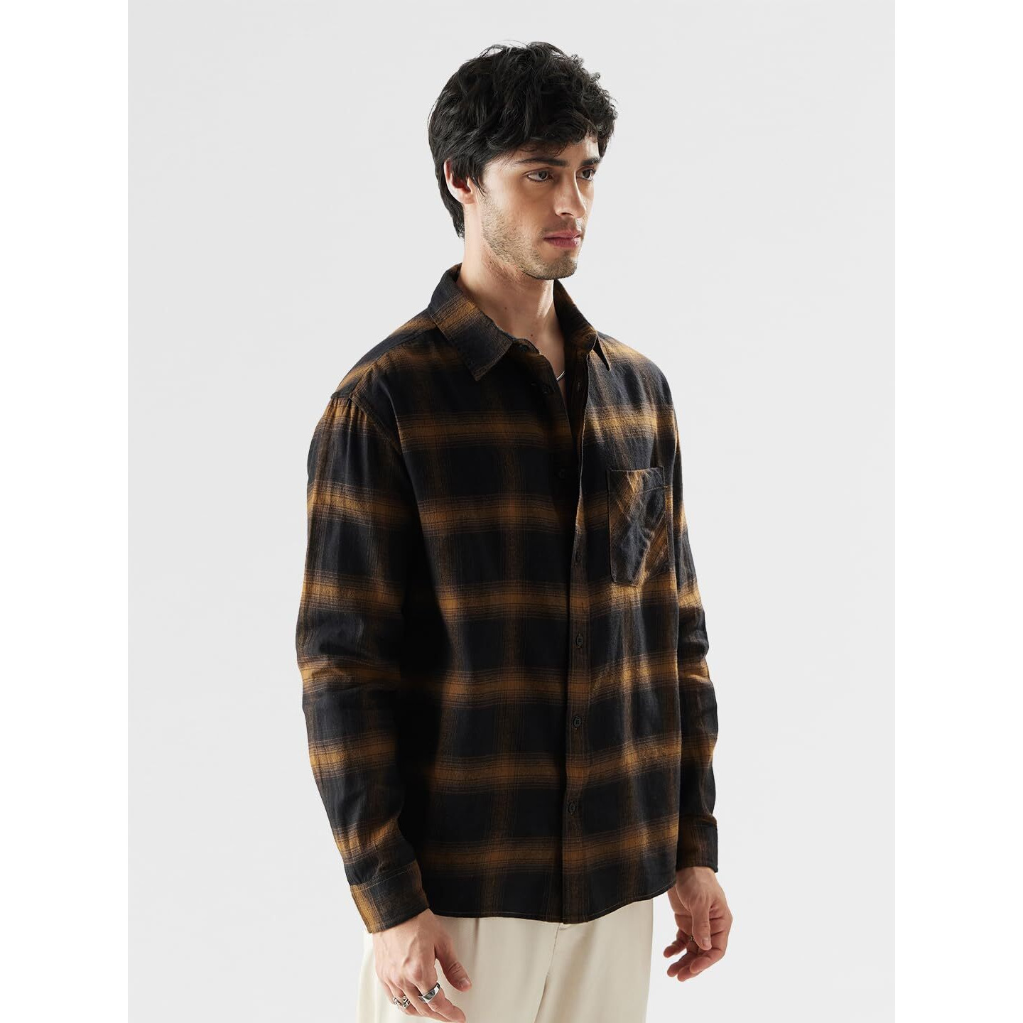 The Souled Store Plaid Brown Mustard and Black Men Relaxed Shirts