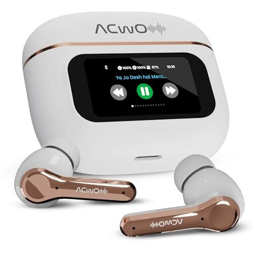 ACwO Dwots Touch TWS in Ear Earbuds | Hd Touch Display | 32Db ANC | Transparency Mode | 50 Hrs Playtime | Ai-Enc Quad Mics | Find My Earphones | Bluetooth 5.4 | 4 Eq Modes | Platinum White