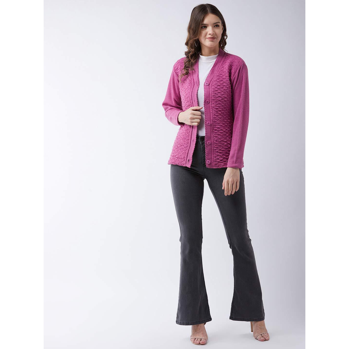 Pivl Self Design V Neck Casual Women Sweater/Cardigan for Winter (XXL, Light Pink)