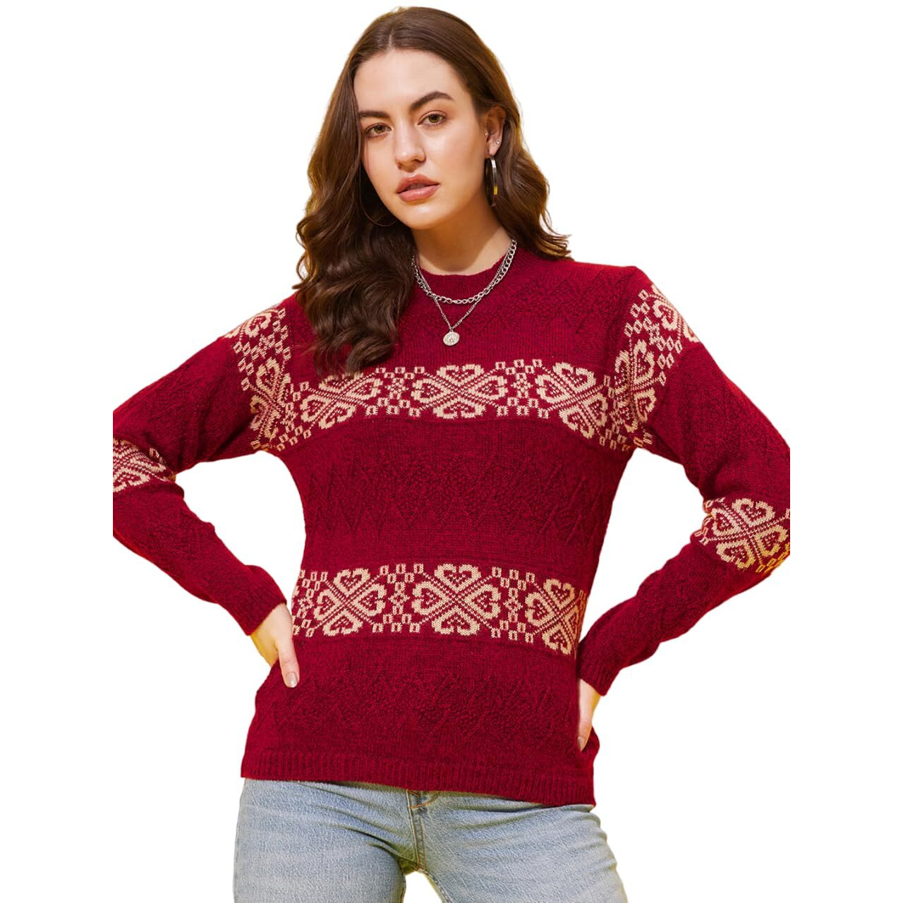 Modeve Women Striped Sweater for Winter||Winterwear|| Red