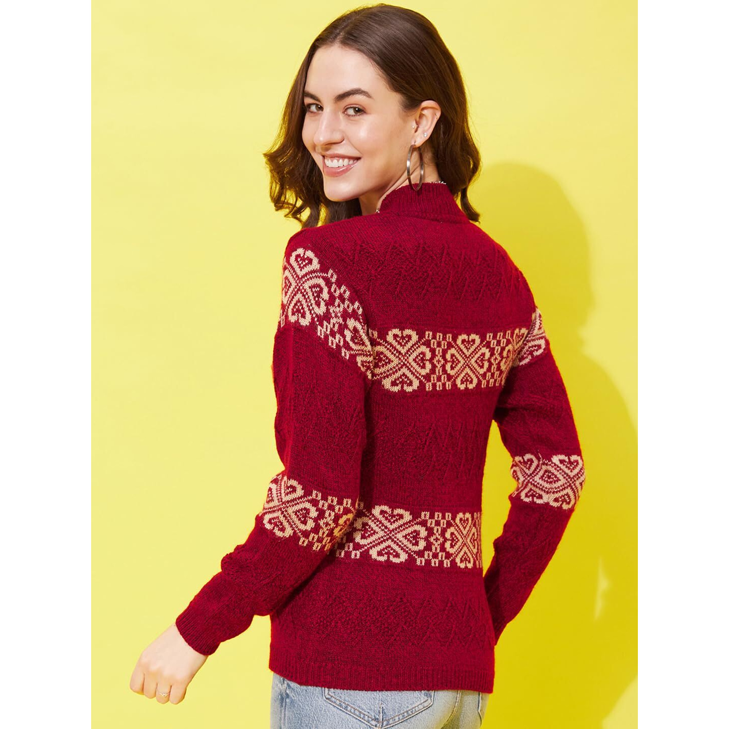 Modeve Women Striped Sweater for Winter||Winterwear|| Red