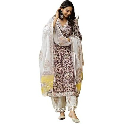 Yashika Women's Floral Regular Kurta Fashionably Traditional, Comfortably Chic Embrace Fashion with Our Cotton Blend Ethnic Sets (AZ-YS-OG-KS2136-Parent_Wine_XL)