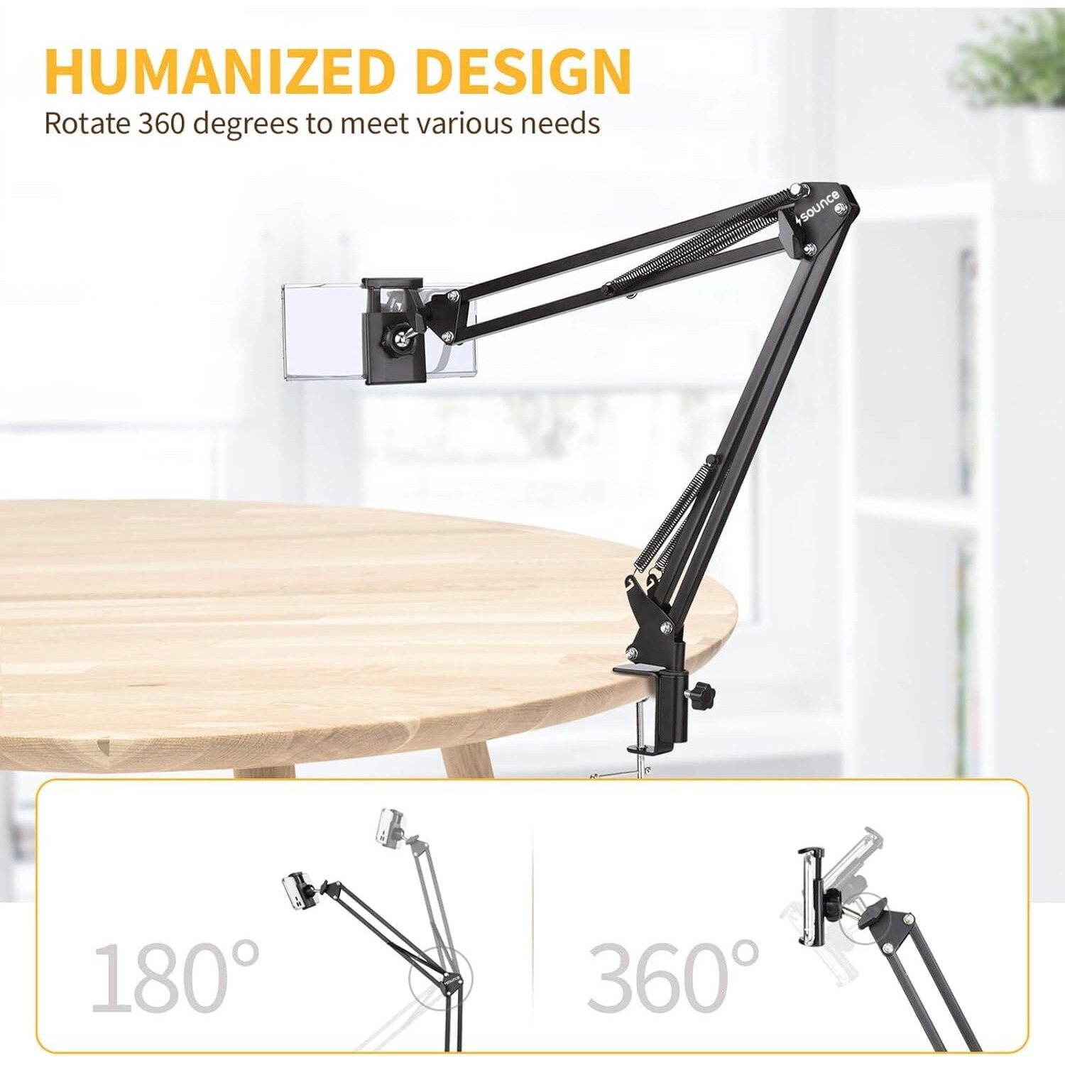 Sounce Video Mobile Stand with 10inch Ring Light, Metal Arm,1/4" Ball Head for Camera Desktop Stand,Overhead Video Stand for bedroom Desktop, Compatible with Gopro, Mobile, Camera(10" with Ring Light)