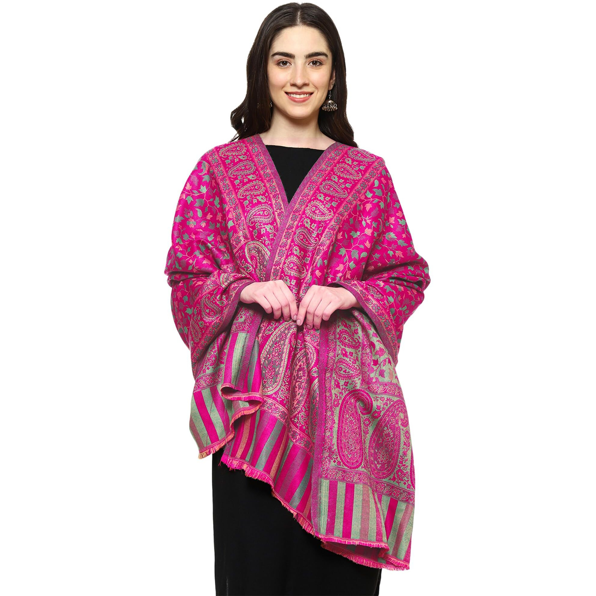 Weavers Villa Women's Shawl (Large, Gajari), 100cm x 200cm