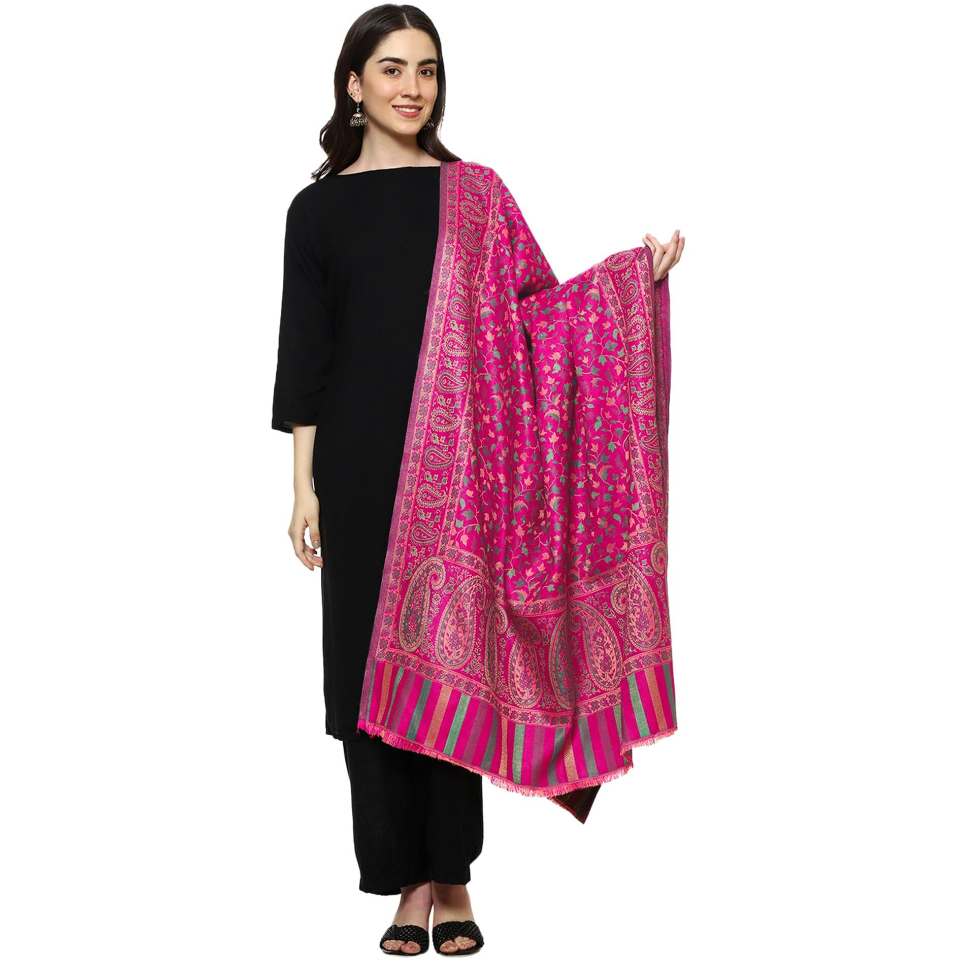 Weavers Villa Women's Shawl (Large, Gajari), 100cm x 200cm