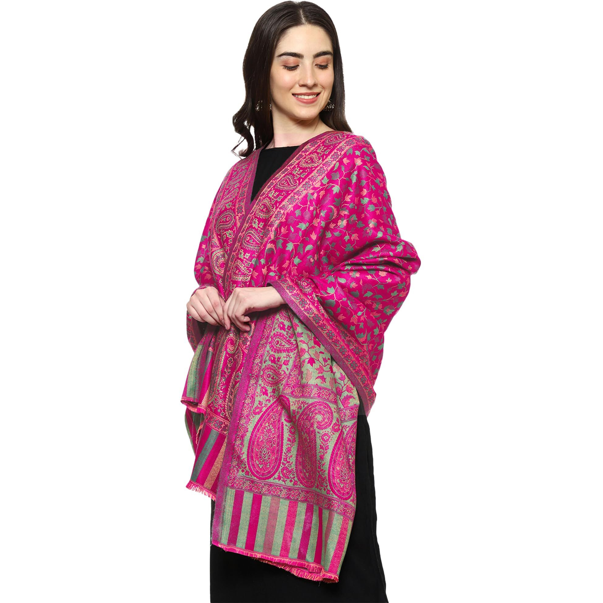 Weavers Villa Women's Shawl (Large, Gajari), 100cm x 200cm