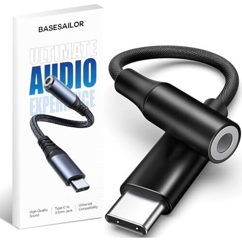 Basesailor Type-C to 3.5mm Audio Jack Connector/Adapter[5-Year Warranty*] with DAC Compatible for iPhone 15 & 16,Samsung S Series,OnePlus,Google Pixel, Nothing & Any Type C Phones-Headphones Converter