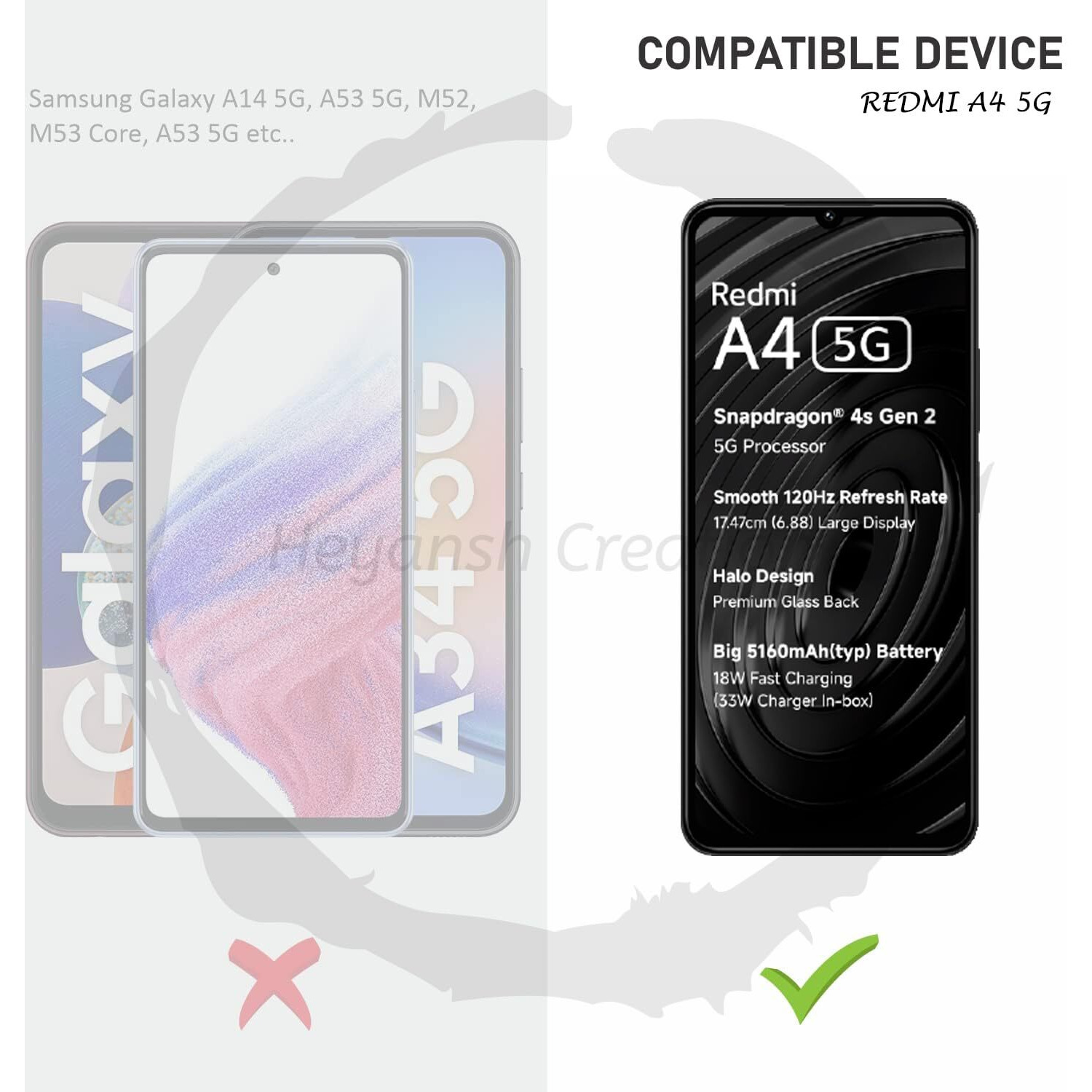 HEYANSH CREATION Tempered Glass Screen Protector Compatible for Redmi A4 5G / REDMI A4 with Edge to Edge Coverage and Easy Installation Kit, Pack of 1, Black