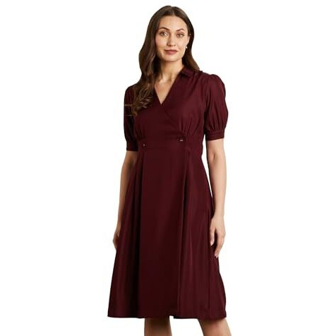Symbol Premium Women's Polyester Fit and Flare Midi Dress (SBP-SS24-WDR-607_Wine_XL)